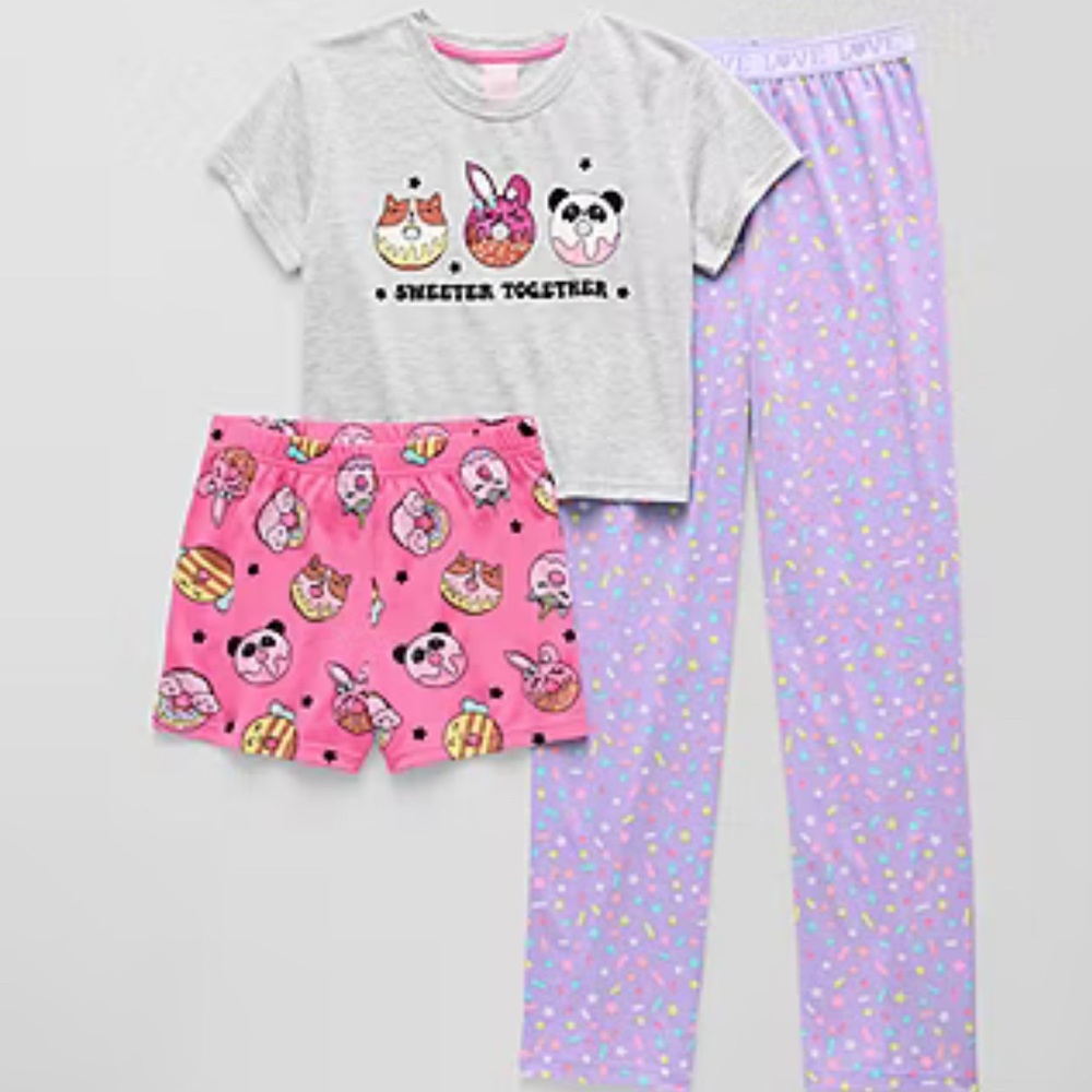 Dots & Dreams Girls Round Neck Short Sleeve 3 piece Pajama Sets. Size 10-12